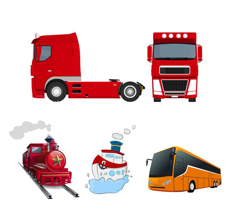 重卡、客车、火车、轮船组合图